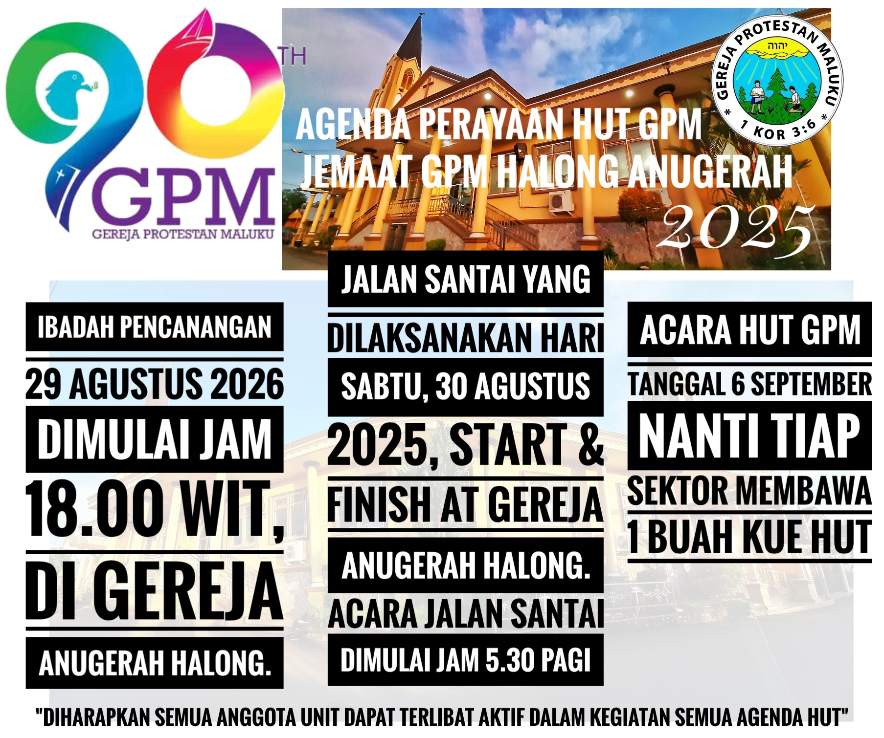 Agenda Perayaan Hari Ulang tahun Gereja Protestan Maluku ke 90 tahun 2025
